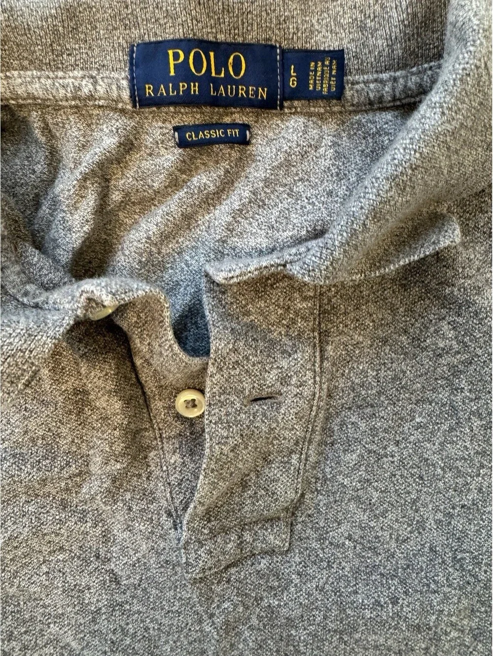 POLO Ralph Lauren Long Sleeve Shirt L Gray Classic Fit Black Pony Logo Casual